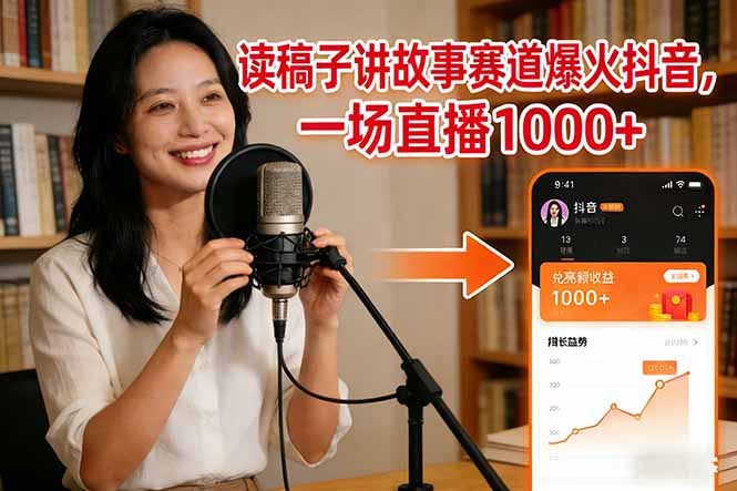 读稿子讲故事赛道爆火抖音,一场直播日入1000+-羽哥创业课堂