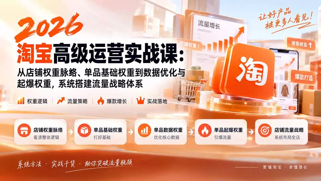 2026淘宝高级运营实战课：从店铺权重脉络、单品基础权重到数据优化与起爆权重，系统搭建流量战略体系-羽哥创业课堂