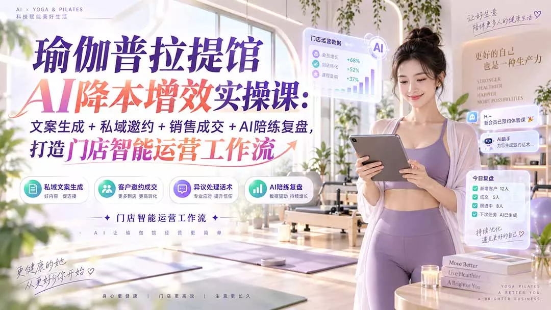 瑜伽普拉提馆AI降本增效实操课:文案生成+私域邀约+销售成交+AI陪练复盘,打造门店智能运营工作流-羽哥创业课堂