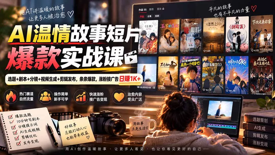 AI温情故事短片爆款实战课-更新｜选题+剧本+分镜+视频生成+剪辑发布，条条爆款，涨粉接广告日赚1K+-羽哥创业课堂