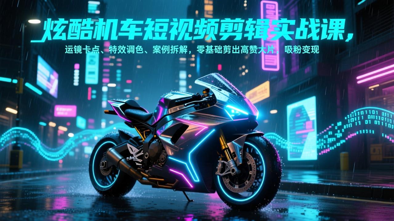 炫酷机车短视频剪辑实战课，运镜卡点、特效调色、案例拆解，零基础剪出高赞大片，吸粉变现-羽哥创业课堂