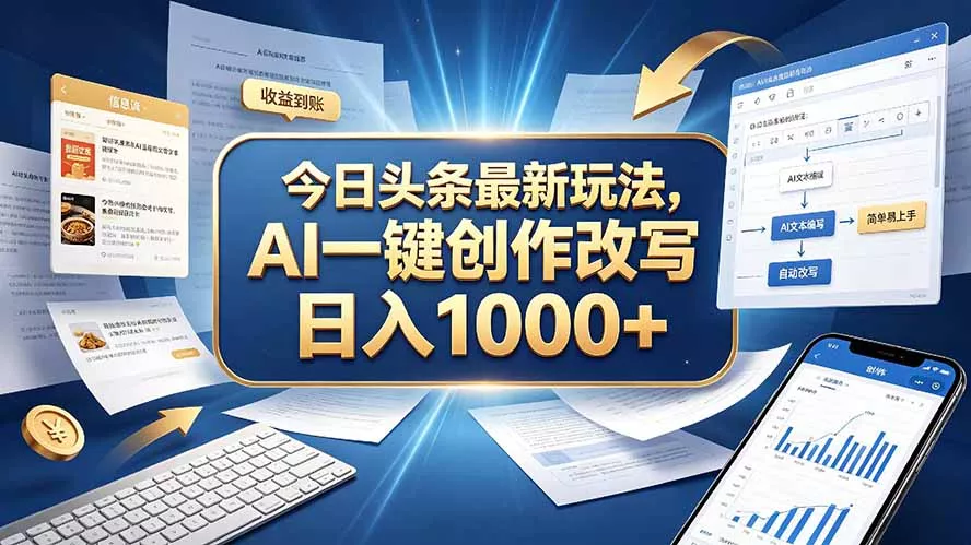 今日头条最新玩法，AI 一键创作改写，简单易上手，轻松日入 1000 +-羽哥创业课堂