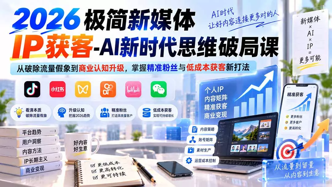 2026极简新媒体IP获客-AI新时代思维破局课:从破除流量假象到商业认知升级,掌握精准粉丝与低成本获客新打法-羽哥创业课堂