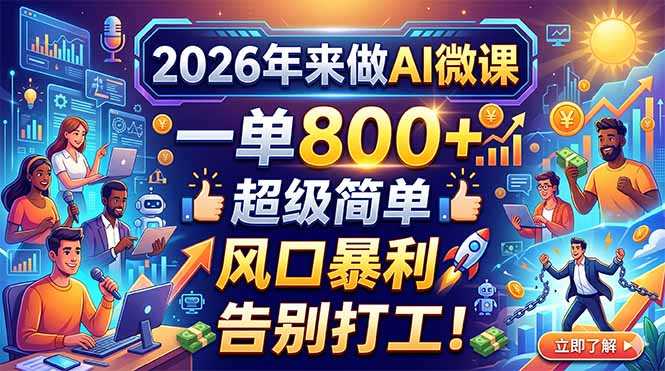 2026年来做AI微课，一单800+，超级简单，风口暴利，告别打工！-羽哥创业课堂