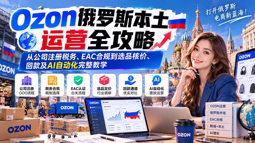 Ozon俄罗斯本土运营全攻略：从公司注册税务、EAC合规到选品核价、回款及AI自动化完整教学-羽哥创业课堂