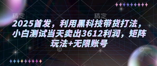 2025首发,利用黑科技带货打法,小白测试当天卖出3612利润,矩阵玩法+无限账号【揭秘】-羽哥创业课堂