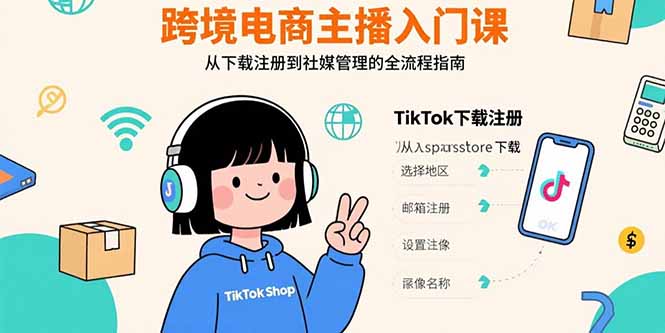跨境电商主播入门课，TikTok下载注册，支付工具配置，社媒账号管理全流程-羽哥创业课堂