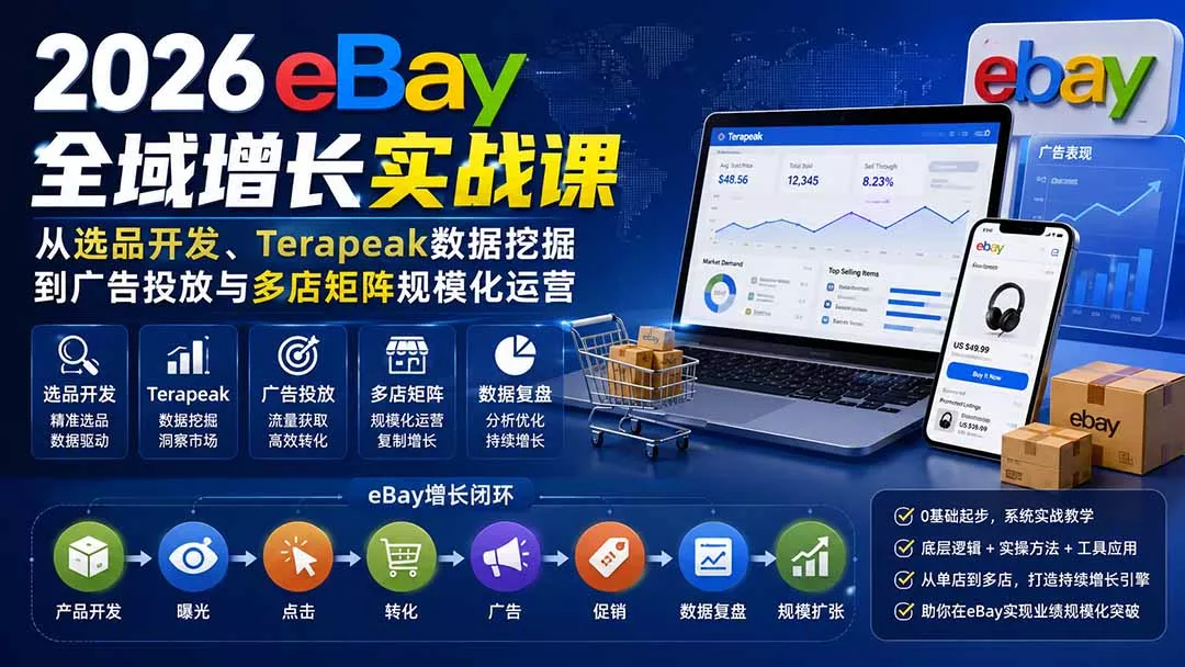 2026-Vincent eBay全域增长实战课-无水印：从选品开发、Terapeak数据挖掘到广告投放与多店矩阵规模化运营-羽哥创业课堂