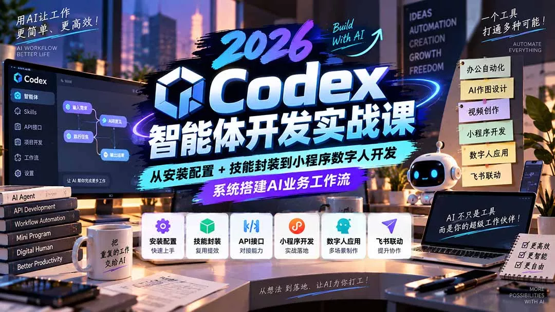 2026Codex智能体开发实战课:从安装配置+技能封装到小程序数字人开发,系统搭建AI业务工作流-羽哥创业课堂