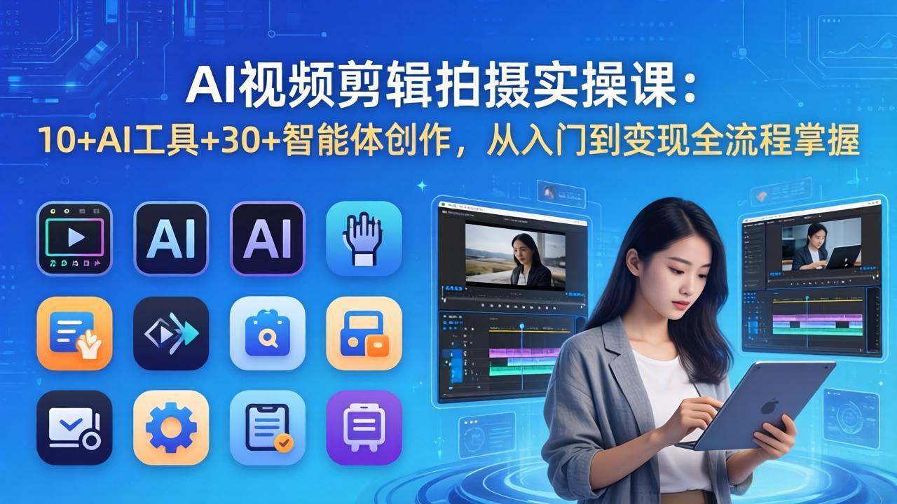 AI 视频剪辑拍摄实操课:10+AI工具+30+智能体创作,从入门到变现全流程掌握-羽哥创业课堂