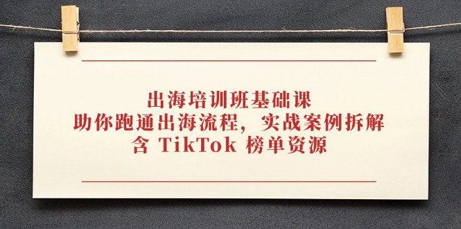 出海培训班基础课，助你跑通出海流程，实战案例拆解，含 TikTok 榜单资源-羽哥创业课堂