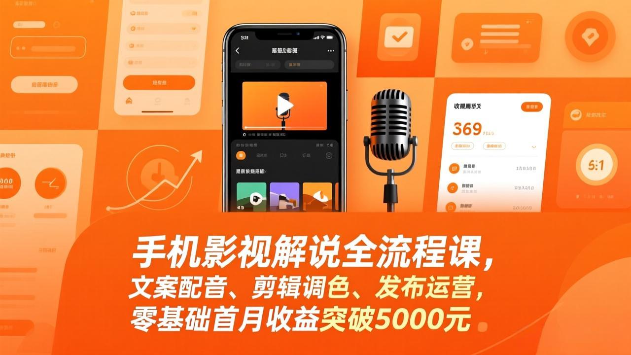 手机影视解说全流程课，文案配音、剪辑调色、发布运营，零基础首月收益突破5000元-羽哥创业课堂