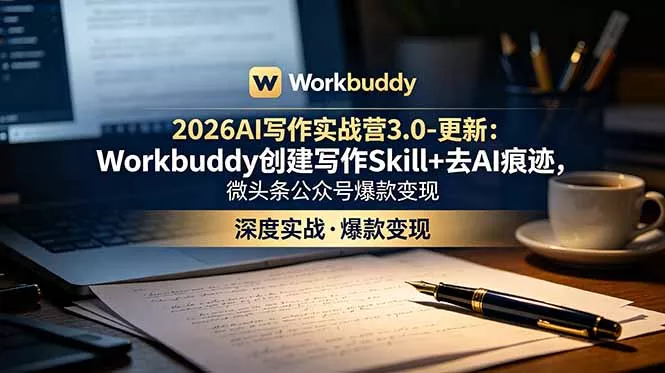 2026AI写作实战营3.0-更新:Workbuddy创建写作Skill+去AI痕迹,微头条公众号爆款变现-羽哥创业课堂