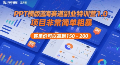PPT模版蓝海赛道副业特训营1.0，项目非常简单粗暴，客单价可以高到150-200-羽哥创业课堂