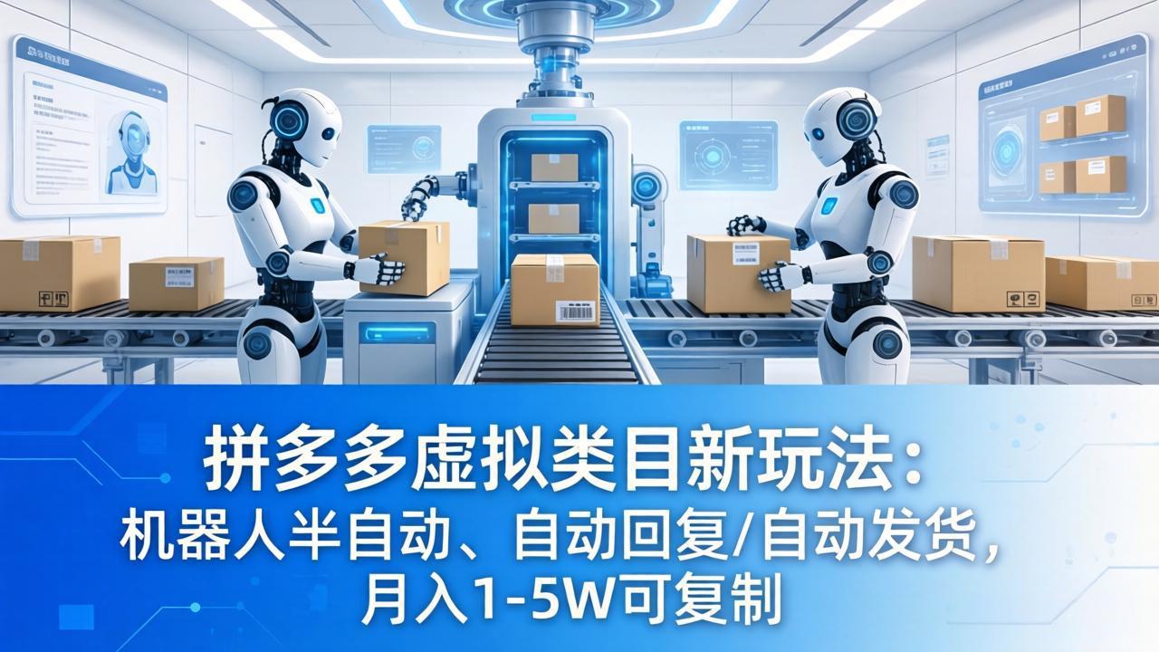 拼多多虚拟类目新玩法：机器人半自动、自动回复 /自动发货，月入 1-5W 可复制-羽哥创业课堂