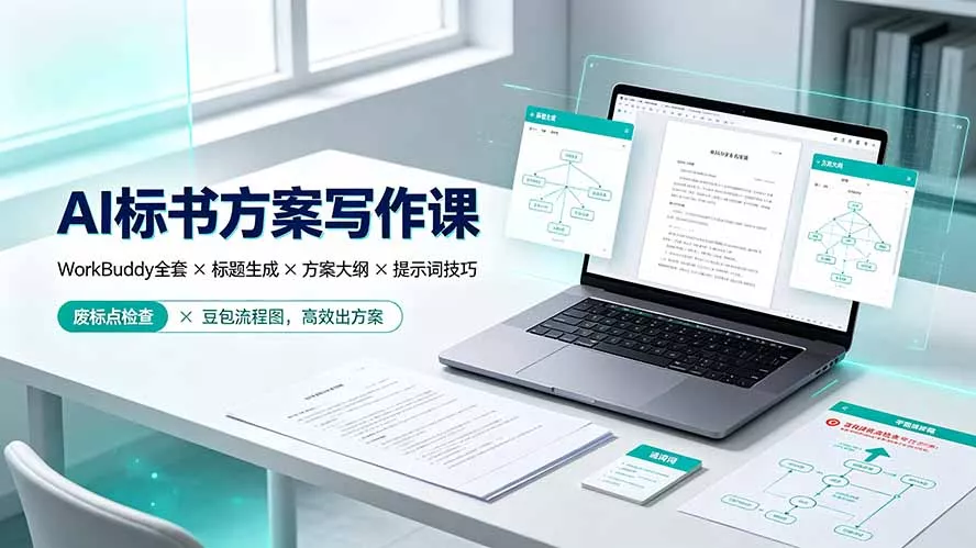 AI标书方案写作课：WorkBuddy全套×标题生成×方案大纲×提示词技巧×废标点检查×豆包流程图，高效出方案-羽哥创业课堂