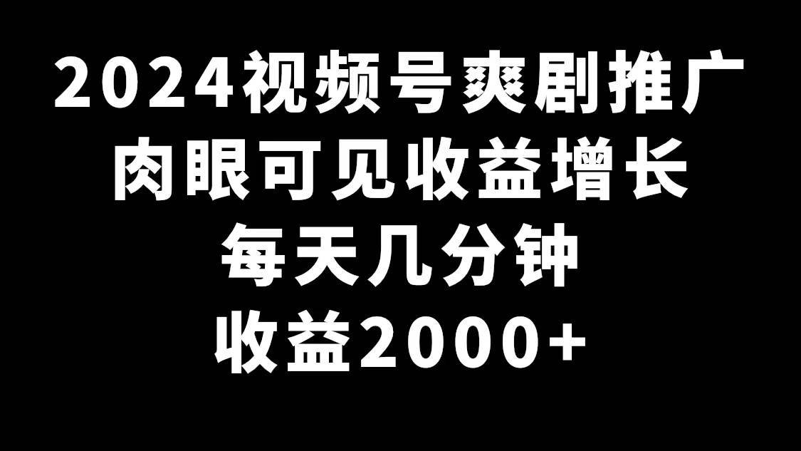 2024视频号爽剧推广，肉眼可见的收益增长，每天几分钟收益2000+-羽哥创业课堂