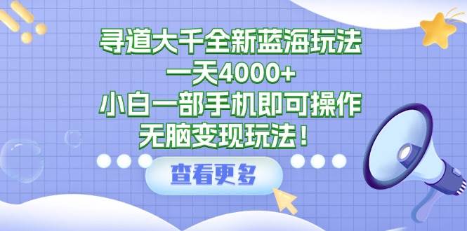 寻道大千全新蓝海玩法，一天4000+，小白一部手机即可操作，无脑变现玩法！-羽哥创业课堂