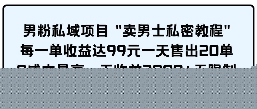 男粉私域项目 卖男士私密教程 每一单收益达99元一天售出20单-羽哥创业课堂